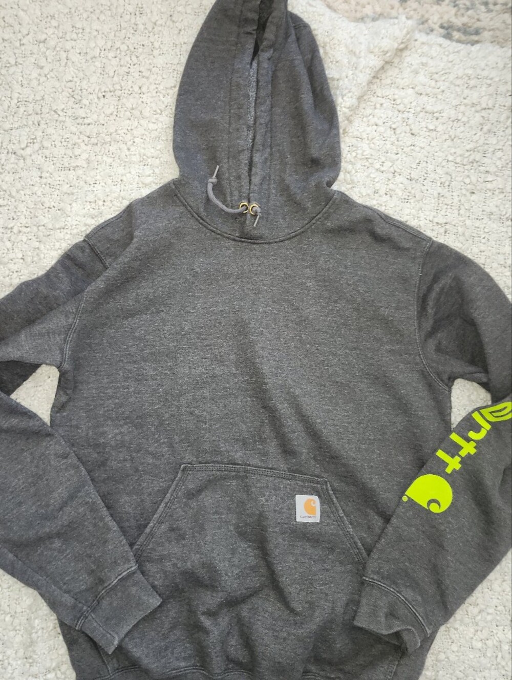 Carhartt Charcoal Crewneck Hoodie with Neon Yellow Logo